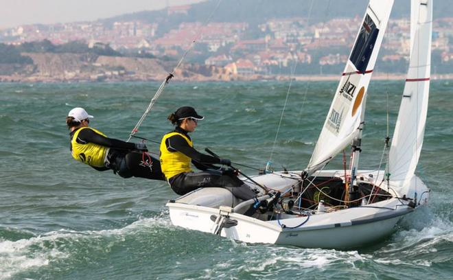 Jo Aleh and Polly Powrie - 2014 ISAF World Cup, Qingdao October 2013 © Yachting New Zealand