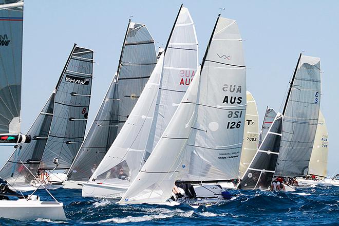 Busy on the start line - Australian Sports Boat Association QLD Titles 2013 © Teri Dodds http://www.teridodds.com