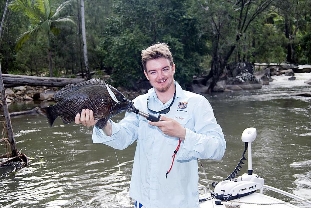 After rains BIG sooty grunter feed ravenously. photo copyright Lee Brake taken at  and featuring the  class