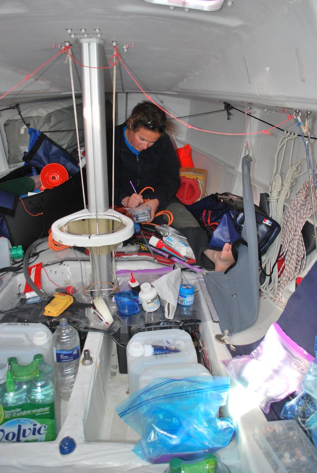 Inside the boat - Mini Transat 2013 photo copyright Audrey Knight taken at  and featuring the  class