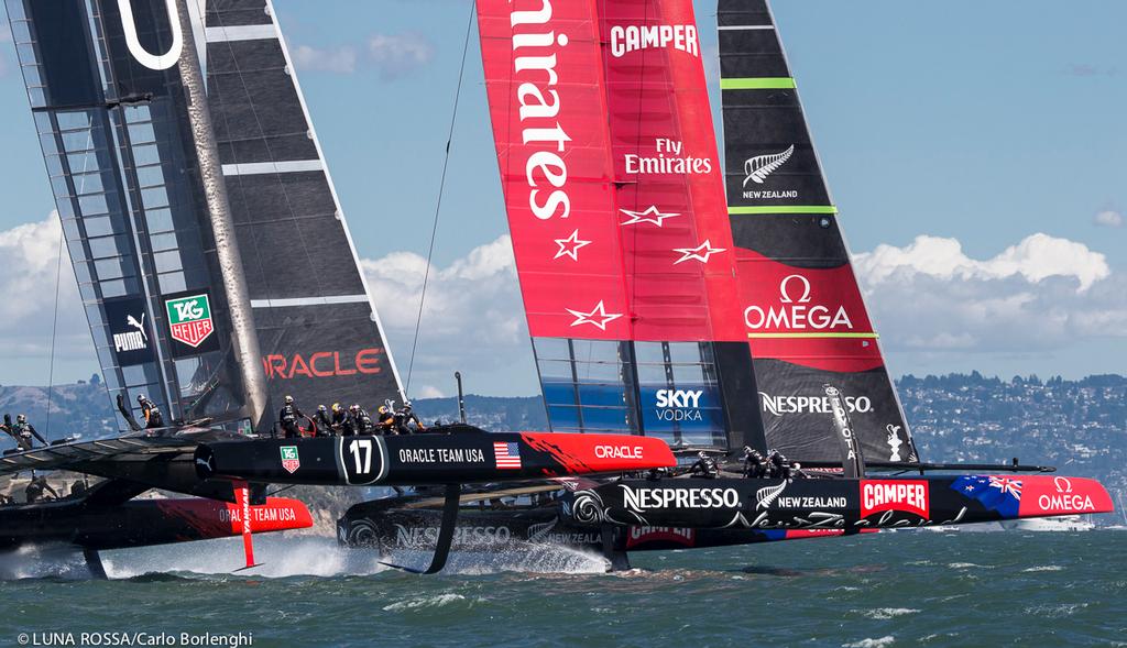 America’s Cup final - Oracle Team USA vs Emirates Team New Zealand 
 photo copyright Carlo Borlenghi/Luna Rossa http://www.lunarossachallenge.com taken at  and featuring the  class