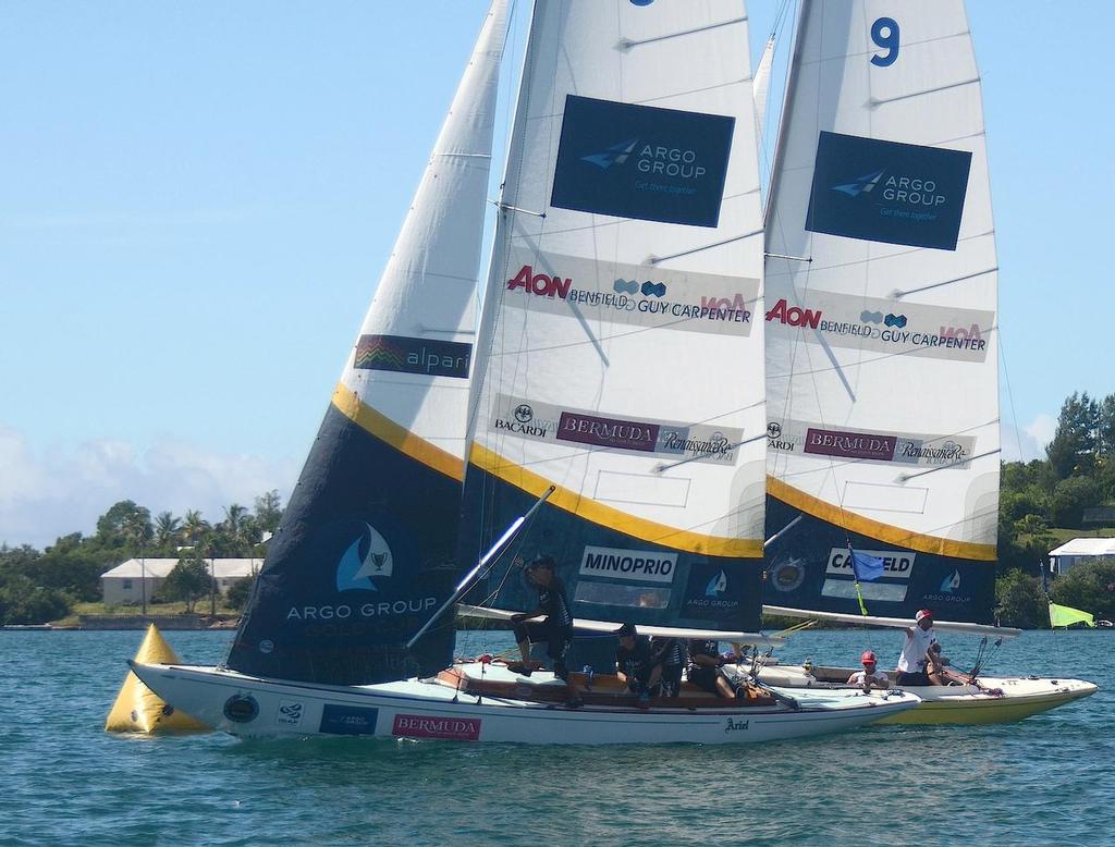 Canfield took a penalty to get inside and into the 2 boat length circle. He got a red flag by taking the inside advantage. He passed Miniprio at the finish in the final flights of the qualifying stage of the Argo Group Gold Cup. © Talbot Wilson