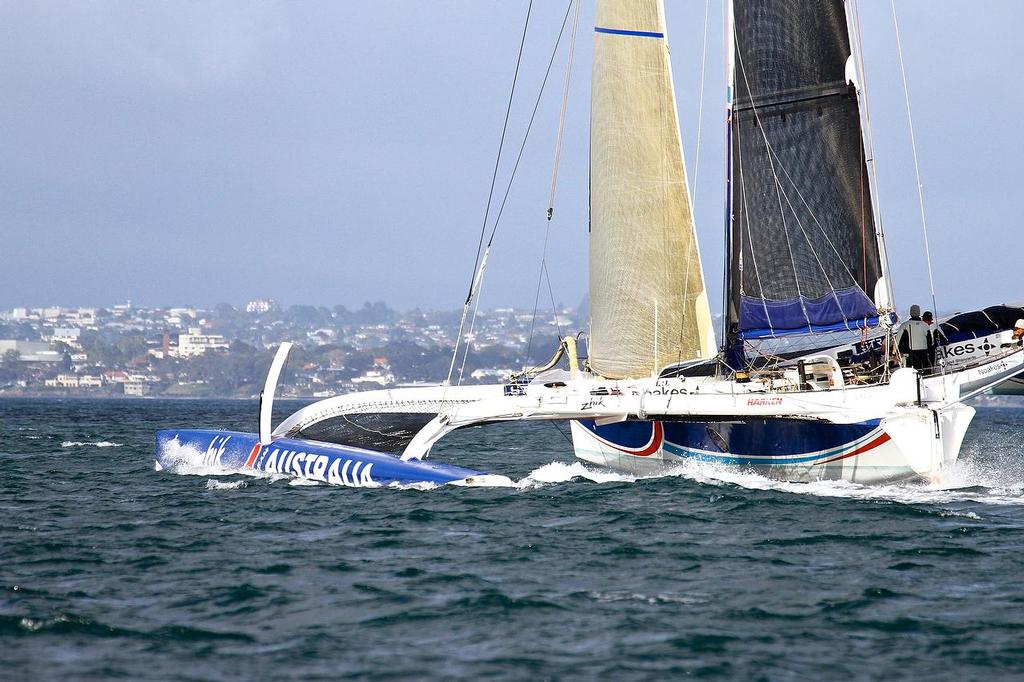 Team Australia (Sean Langman) arrives in Auckland after setting a new Trans-Tasman crossing record of 2days and 17 hours. The ORMA60 trimaran sailed from Sydney to Auckland. Team Australia will line up for the 2013 Coastal Classic photo copyright Richard Gladwell www.photosport.co.nz taken at  and featuring the  class