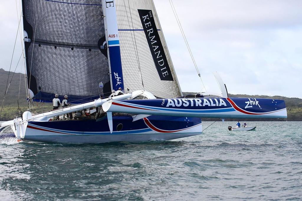 Team Australia (Sean Langman) arrives in Auckland after setting a new Trans-Tasman crossing record of 2days and 17 hours. The ORMA60 trimaran sailed from Sydney to Auckland. Team Australia will line up for the 2013 Coastal Classic photo copyright Richard Gladwell www.photosport.co.nz taken at  and featuring the  class