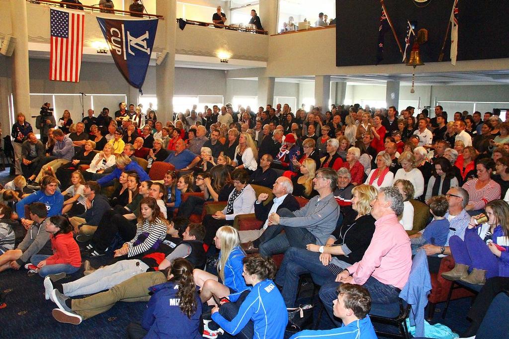 Oracle Team USA v Emirates Team New Zealand. America's Cup Day 10 Royal New Zealand Yacht Squadron fans watch on one of three big screens - photo © Richard Gladwell www.photosport.co.nz