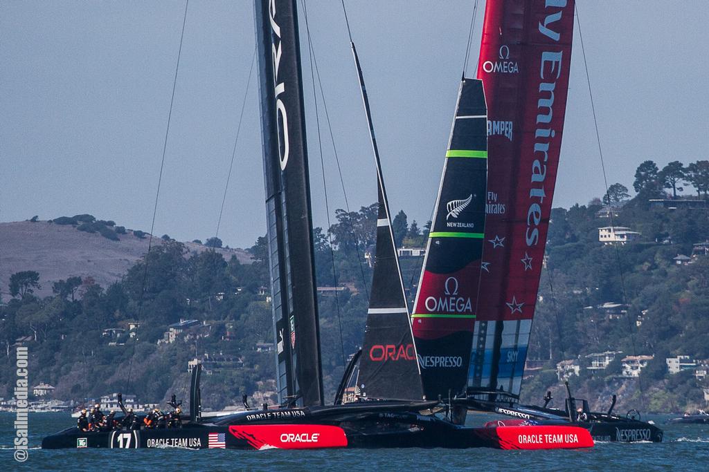 Oracle Team USA and Fly Emirates in action photo copyright John Mangino http://www.icupusa.com/ taken at  and featuring the  class