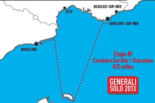 Parcours de l’étape 1 de la Generali Solo : Cavalaire/Barcelone © Pen Duick http://www.lasolitaire.com