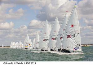 Laser Standard fleet in action during the 2013 Semaine Olympique Francaise photo copyright  Breschi / FFVoile / SOF 2013 http://sof.ffvoile.com/ taken at  and featuring the  class
