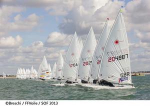 Laser Standard fleet in action during the 2013 Semaine Olympique Francaise photo copyright  Breschi / FFVoile / SOF 2013 http://sof.ffvoile.com/ taken at  and featuring the  class