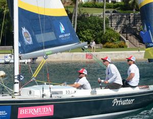 Taylor Canfield, Rod Dawson, Dan Morris and Hayden Goodrick - Crews prepare for their practice time in the classic IOD sloops uned for the Argo Group Gold Cup, Stage 5 of the Alpari World Match Racing Tour. photo copyright  Talbot Wilson / Argo Group Gold Cup http://www.argogroupgoldcup.com/ taken at  and featuring the  class