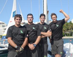 Chris Poole (center right) Chris Kennedy, Spencer Colpaert and Andres Soriano - Crews prepare for their practice time in the classic IOD sloops uned for the Argo Group Gold Cup, Stage 5 of the Alpari World Match Racing Tour. photo copyright  Talbot Wilson / Argo Group Gold Cup http://www.argogroupgoldcup.com/ taken at  and featuring the  class