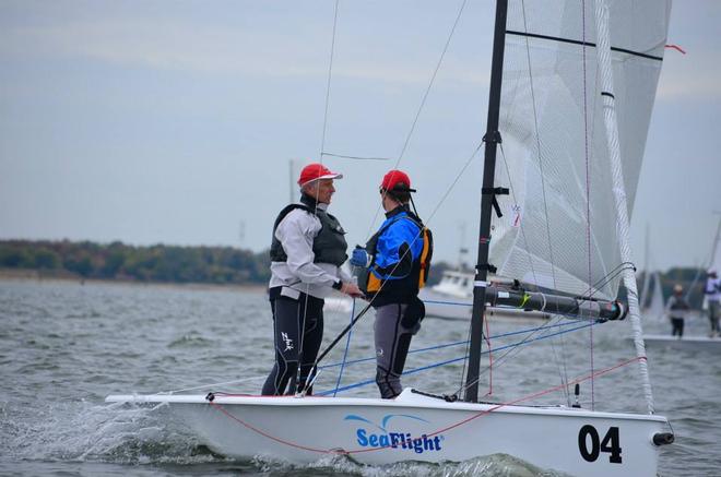 Class designer and builder, Brian Bennett (standing) - Day 3, VX One Design - North American Championships, November 2013  © VX One USA