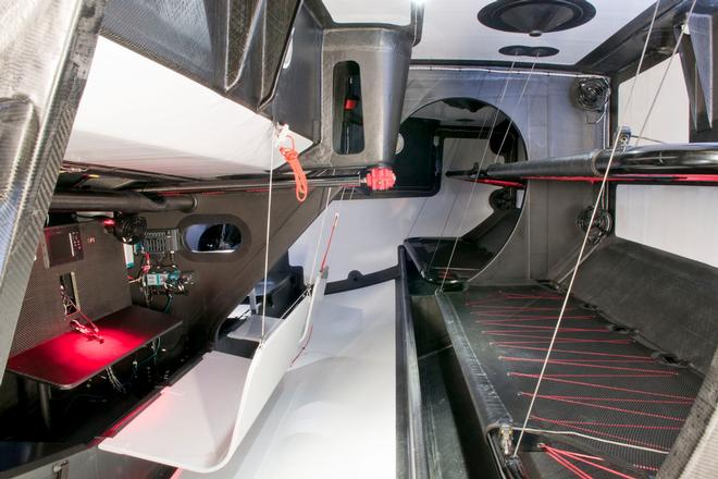 Inside the Volvo Ocean 65. On one side are the bunks where the sailors will sleep in four-hour watches.   - Volvo Ocean Race 2014-15 ©  Green Marine http://www.greenmarine.co.uk/