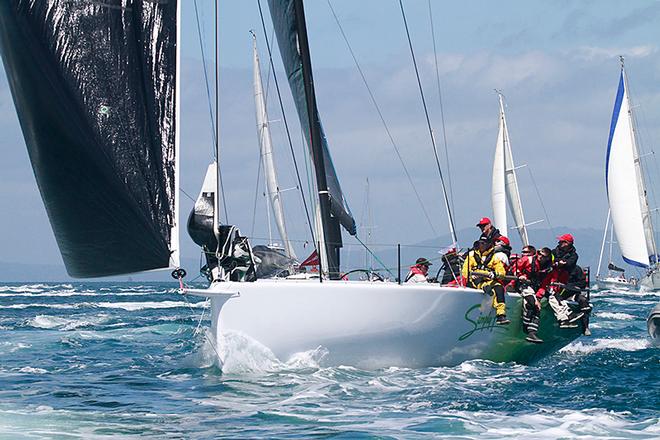 Simply Fun cleared the fleet early to lead them out of Port Phillip Heads - ORCV Melbourne to Launceston / Hobart Yacht Race starts © Teri Dodds http://www.teridodds.com