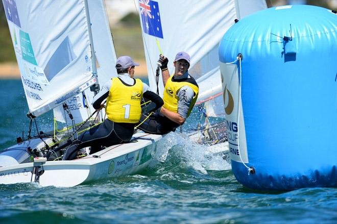 Medal race - 470 M / Mathew Belcher & Will Ryan (AUS) GOLD - 2013 ISAF Sailing World Cup - Melbourne © Jeff Crow/ Sport the Library http://www.sportlibrary.com.au