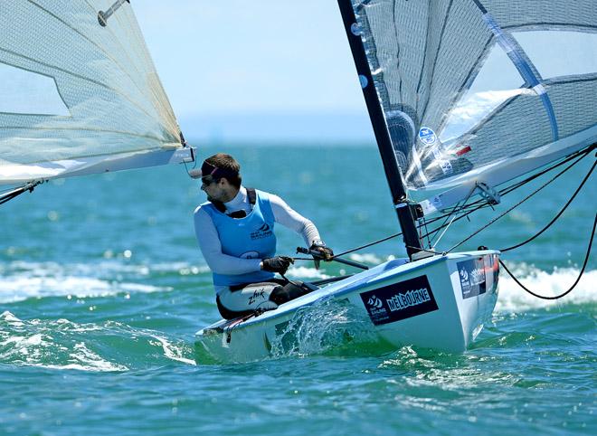 Medal race - Finn / Oliver Tweddell (AUS) SILVER - 2013 ISAF Sailing World Cup - Melbourne © Jeff Crow/ Sport the Library http://www.sportlibrary.com.au