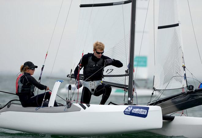 Nacra17 / Gemma JONES & Jason SAUNDERS (NZ) - 2013 ISAF Sailing World Cup - Melbourne © Jeff Crow/ Sport the Library http://www.sportlibrary.com.au