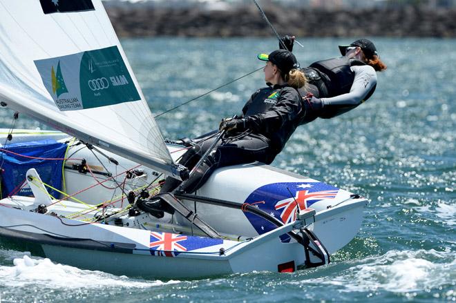 470 Womens/ Carrie SMITH & Sarah COOK  (AUS) - 2013 ISAF Sailing World Cup - Melbourne © Jeff Crow/ Sport the Library http://www.sportlibrary.com.au