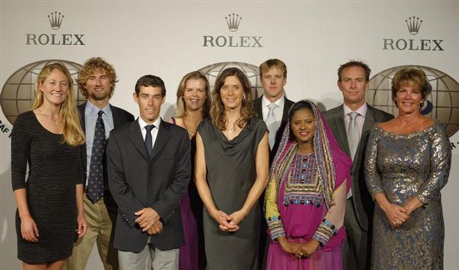 2013 ISAF Rolex World Sailor of the Year Awards nominees: (from left) Erika Heineken (USA), Johnny Heineken (USA), Mathew Belcher (AUS), Polly Powrie (NZL), Jo Aleh (NZL), Ian Williams (GBR), Raiya Al Habsi (OMA), Paul Larsen (AUS) and Deneen Demourkas (USA) - 2013 Rolex ISAF World Sailor of the Year, Oman ©  Rolex/ Kurt Arrigo http://www.regattanews.com