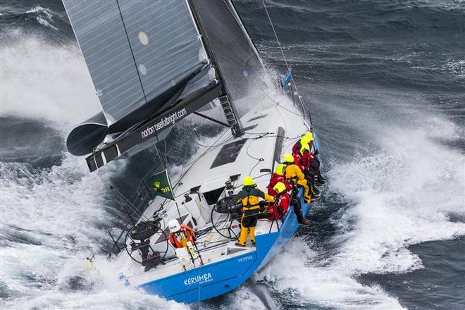 Kerumba veiled in spray as she encounters the southwesterly off Tasman Island - 2013 Rolex Sydney Hobart ©  Rolex / Carlo Borlenghi http://www.carloborlenghi.net