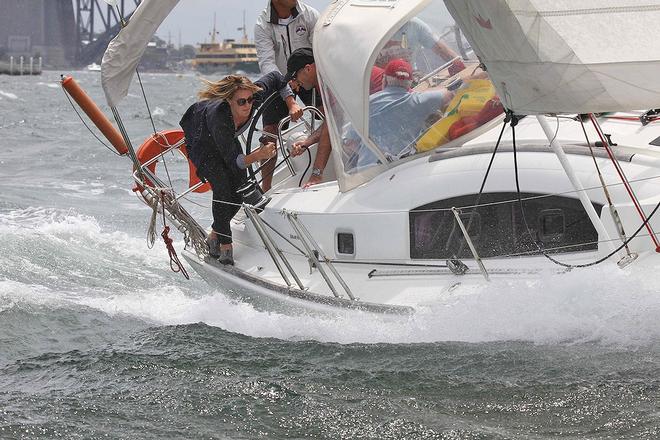 Bet you did not think you were going to get photographed making the woman do all the work... You go Sista! - 2013 Beneteau Cup ©  John Curnow