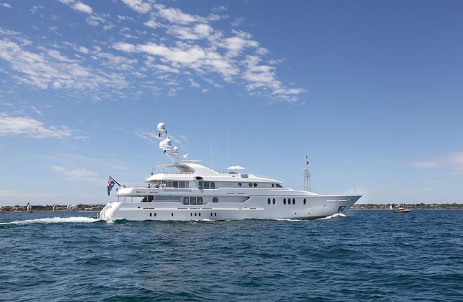 A Megayacht glides along effortlessly in the sun - as it should be... ©  John Curnow