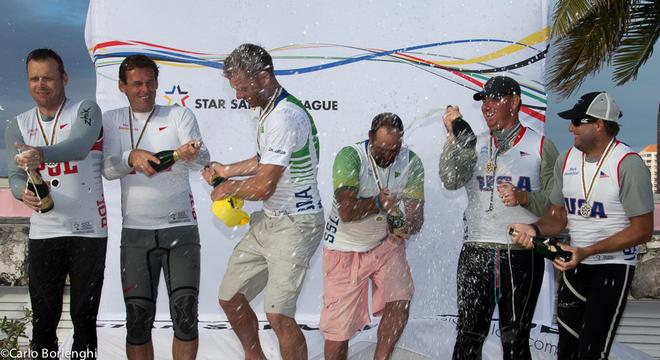 Nassau, Bahamas 7 dec 2013 Star Sailors League Finals Prize giving: 1st place: Robert ScheidtBRA-Bruno Prada BRA, 2nd place Mateusz Kusznierewicz POL-Dominik Zycki POL, 3th place Mark Mendelblatt USA-Brian Fatih USA © Carlo Borlenghi / www.carloborlenghi.com