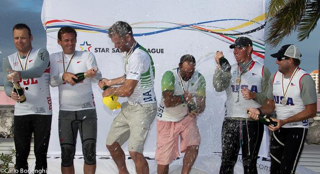 Nassau, Bahamas 7 dec 2013 Star Sailors League Finals Prize giving: 1st place: Robert ScheidtBRA-Bruno Prada BRA, 2nd place Mateusz Kusznierewicz POL-Dominik Zycki POL, 3th place Mark Mendelblatt USA-Brian Fatih USA © Carlo Borlenghi http://www.carloborlenghi.com