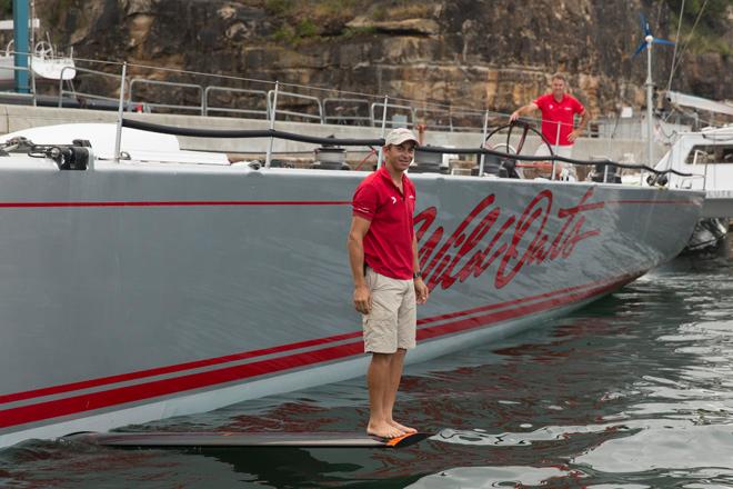 Wild Oats XI, with her new Sunfish attractant or diving board, Rolex Sydney to Hobart 2013 © Andrea Francolini