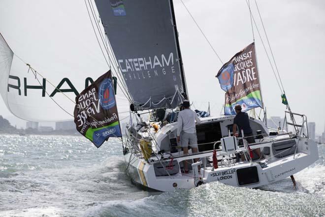 Class40 Caterham Challenge with Mike Gascoyne and Brian Thompson approach the finish in Itajai ©  Jean-Marie Liot / DPPI / TJV http://www.transat-jacques-vabre.com/