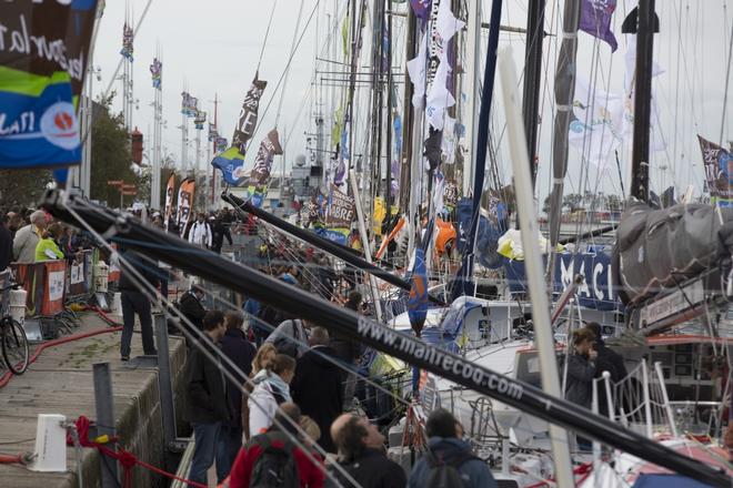  The Transat Jaques Vabre 2013. Le Havre - Itajai, Brazil Pictures of the Oman Air Musandam MOD70 skippered by Sidney Gavignet (FRA) with co skipper Damian Foxall (IRL). Shown here in the race village prior to the race start. © Lloyd Images http://lloydimagesgallery.photoshelter.com/