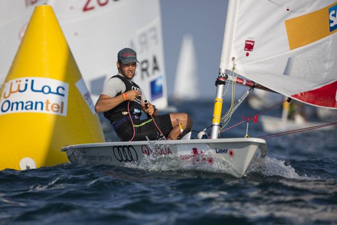 The Laser World Championships 2013 - Standard. Mussanah Oman The final day of racing, Philipp Buhl (GER) shown here in action and celebrating after finishing 3rd overall © Lloyd Images