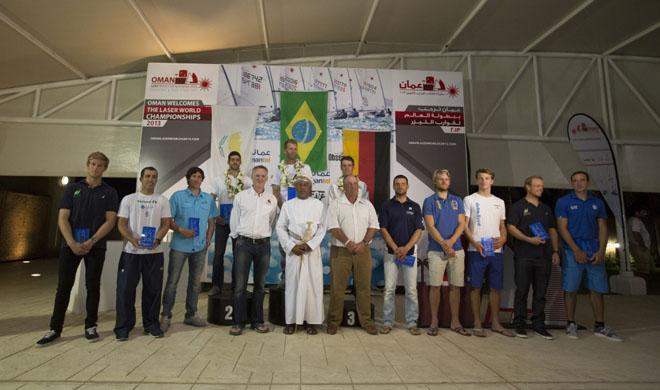 The Laser World Championships 2013 - Standard. Mussanah Oman Robert Scheidt (BRA) 1st. Pavlos Kontides (CYP) 2nd and Philipp Buhl (GER) © Lloyd Images