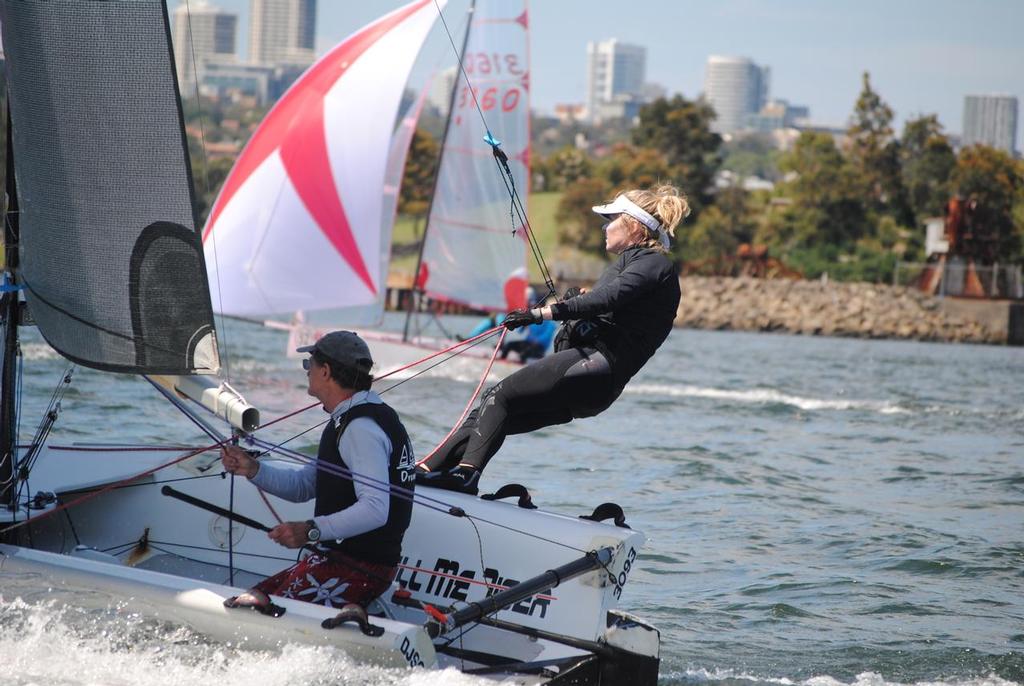 John Sanderson and Jess Stephenson were all concentration as they chansed the leaders. - 2013-14 NSW Cherub State Championships photo copyright Carol Stephenson taken at  and featuring the  class