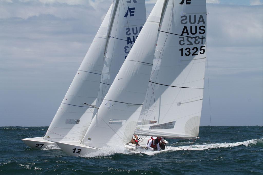 Etchells National Championship 2013, Peter McNeill’s Iris III to weather of John Bertrand’s Triad. © Michael Jennings