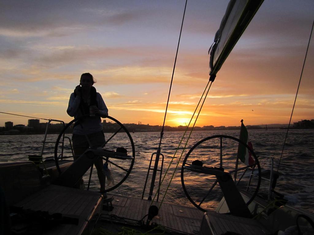 The sunset and the fleet of dolphins was a spectacular fair winds as SLY 43 turned out of Newcastle heading to Newport - Vicsail Welcomes SLY Yachts into Australia © Cheryl Stanton