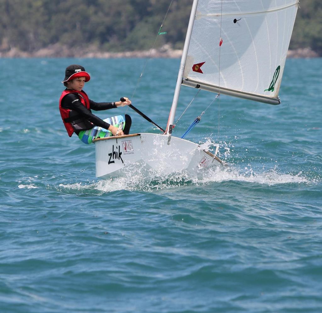 Tom Grigg sailing the Sabot 'Blown Away' from Mission Beach Sailing Club © Tom Orr