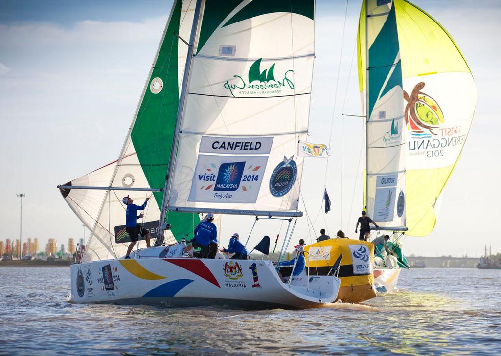 USone racing on Day 2 of the Monsoon Cup, Malaysia, the final round of the Alpari World Match Racing Tour. ©  OnEdition / WMRT http://wmrt.com/
