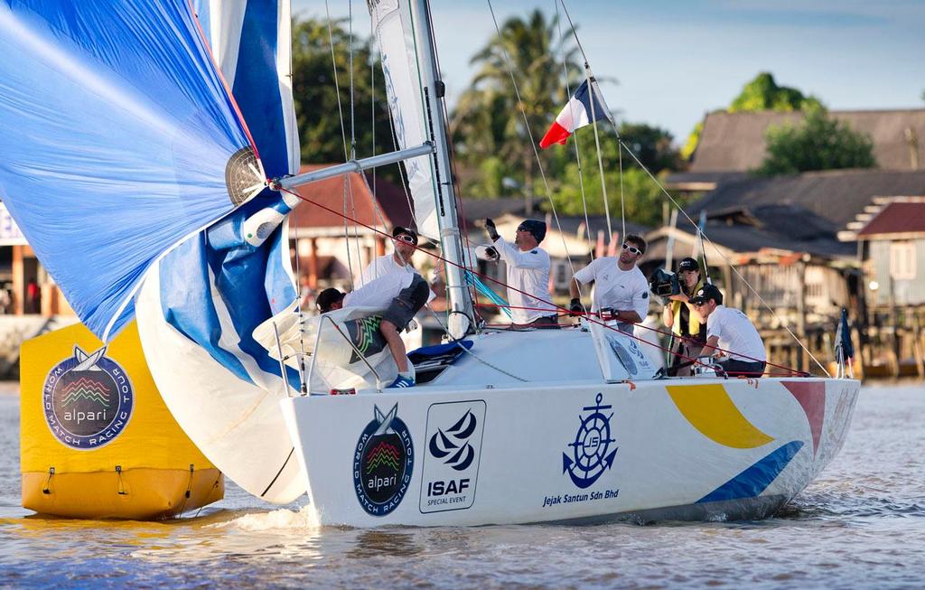 Vannes Agglo Sailing Team on Day 2 of the Monsoon Cup, Malaysia, the final round of the Alpari World Match Racing Tour.
 photo copyright  OnEdition / WMRT http://wmrt.com/ taken at  and featuring the  class