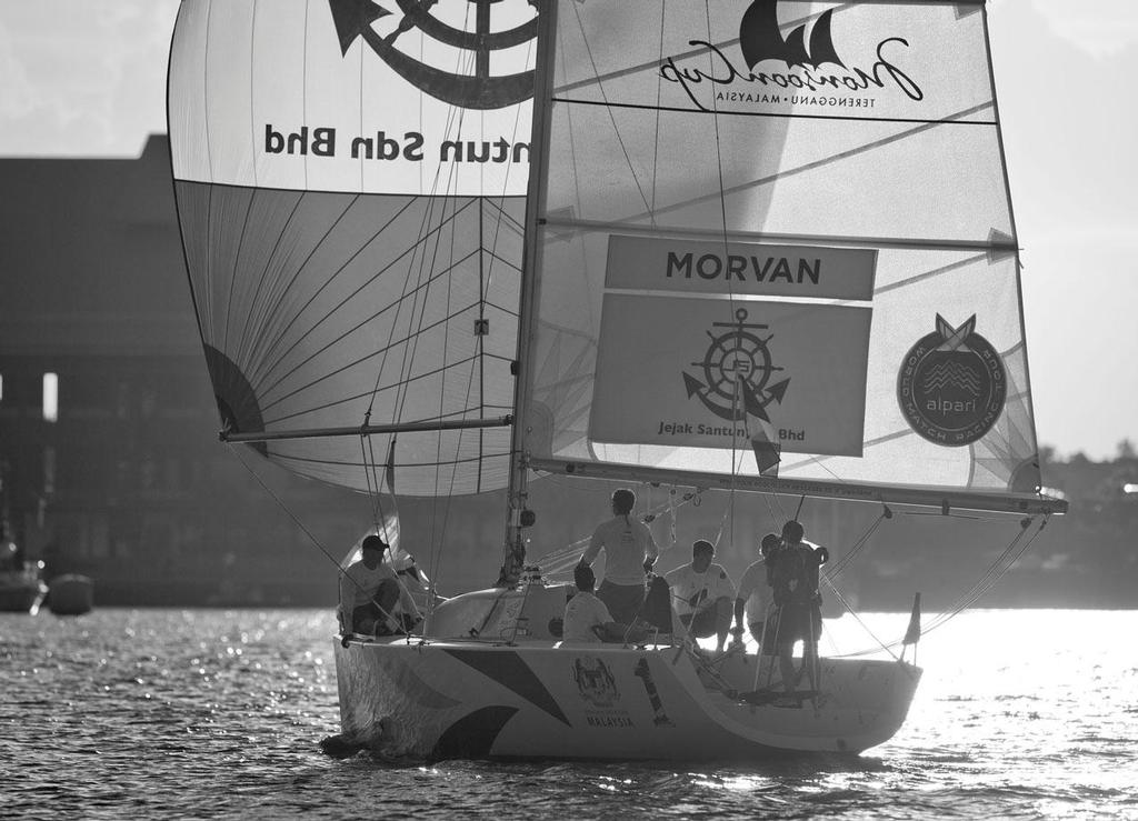 Vannes Agglo Sailing Team on Day 2 of the Monsoon Cup, Malaysia, the final round of the Alpari World Match Racing Tour.

 photo copyright  OnEdition / WMRT http://wmrt.com/ taken at  and featuring the  class