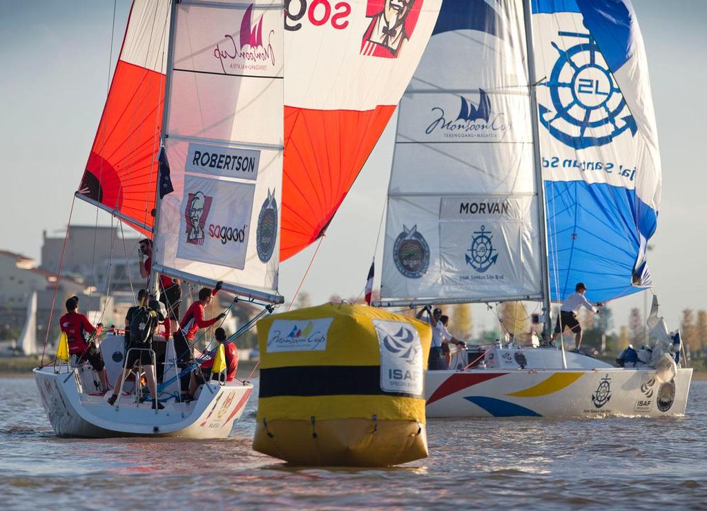 Vannes Agglo Sailing Team on Day 2 of the Monsoon Cup, Malaysia, the final round of the Alpari World Match Racing Tour.

 photo copyright  OnEdition / WMRT http://wmrt.com/ taken at  and featuring the  class