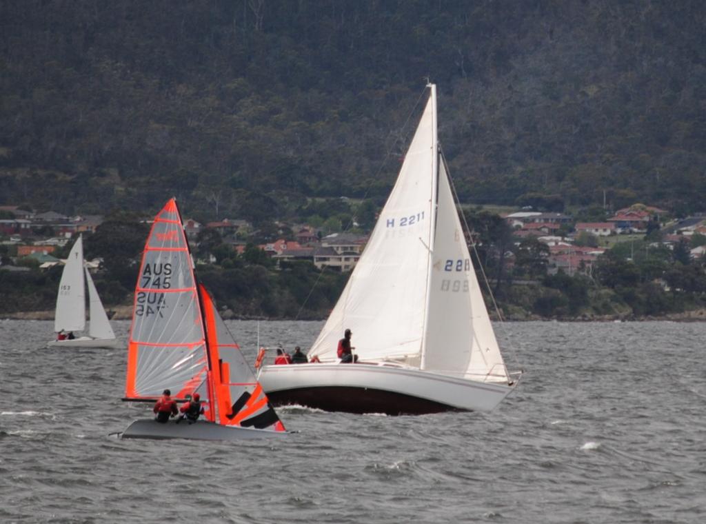 International 29er outpaces Group 6 boat, Spinner. photo copyright Peter Campbell taken at  and featuring the  class