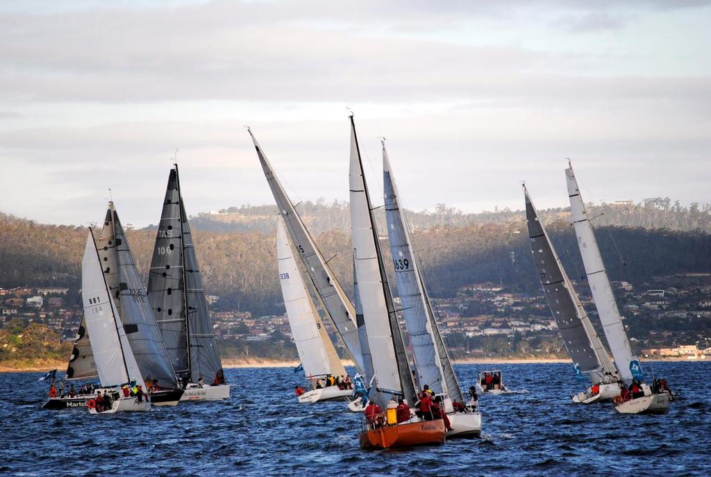 The Fork in the Road and Martela  get mixed up at the pin end of the line in the Maria Island Race start. photo copyright Peter Campbell taken at  and featuring the  class