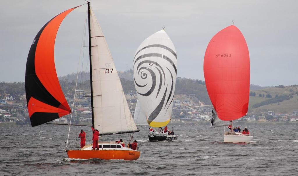 Launceston to Hobart Race entrant Kaiulani nears the finish line of Saturday’s Combined Clubs Long race ahead of Black Magic (also a L2H entrant) and Ciao Baby II - Combined Clubs Long Race 2013 © Peter Campbell