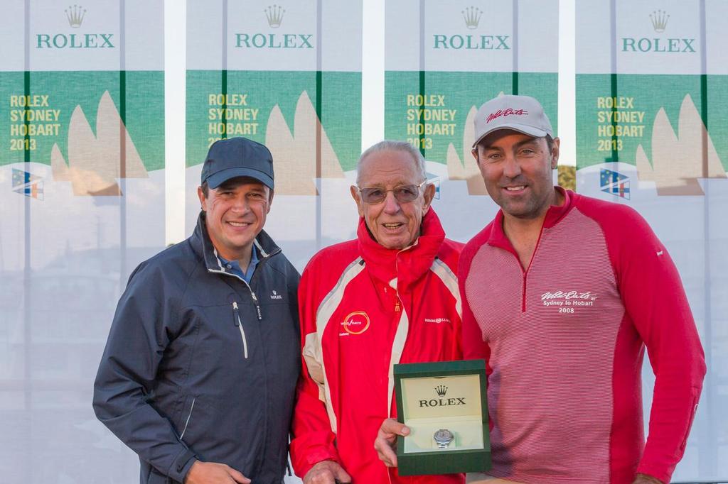 Patrick Boutellier, Rolex Australia presents Bob Oatley and Mark Richards with the Rolex timepiece.  - Rolex Sydney to Hobart 2013 photo copyright  Rolex / Carlo Borlenghi http://www.carloborlenghi.net taken at  and featuring the  class