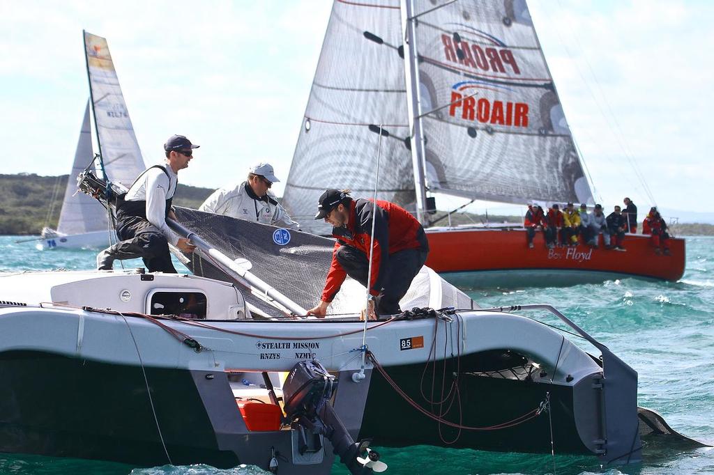 Stealth Mission soon after dismasting - Start of Coastal Classic 2013, Waitemata Harbour, October 25, 2013 photo copyright Richard Gladwell www.photosport.co.nz taken at  and featuring the  class