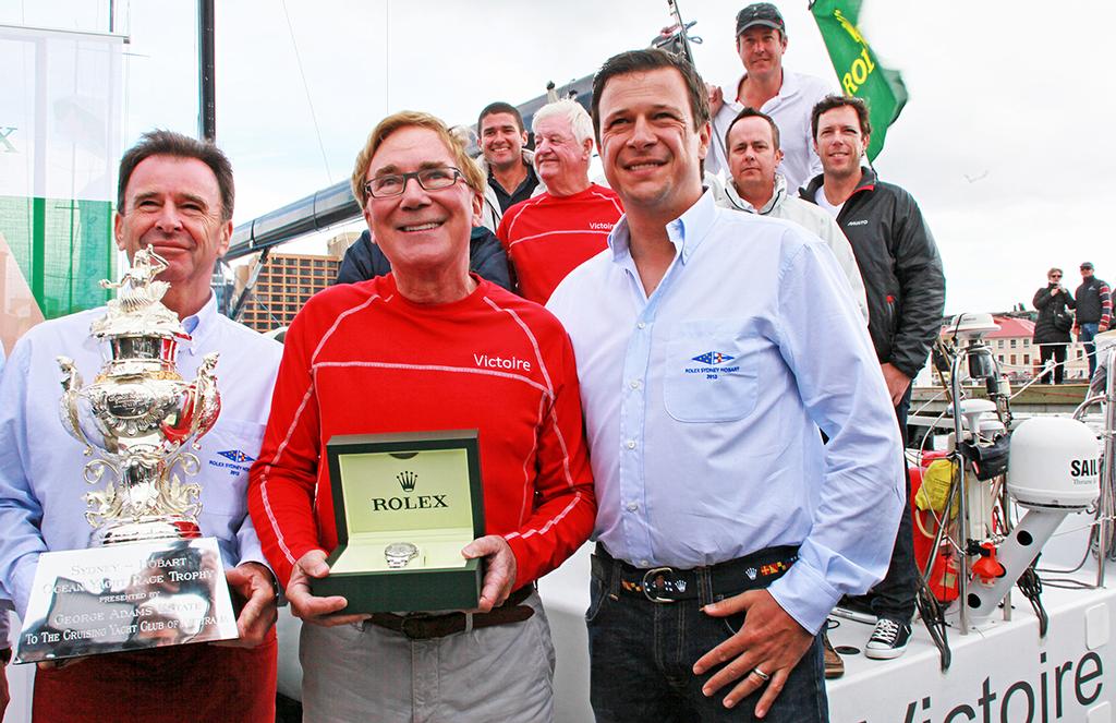 Daryl Hodgkinson, with CYCA Commodore Howard Piggot and Rolex Australia’s GM, Patrick Boutellier photo copyright Crosbie Lorimer http://www.crosbielorimer.com taken at  and featuring the  class