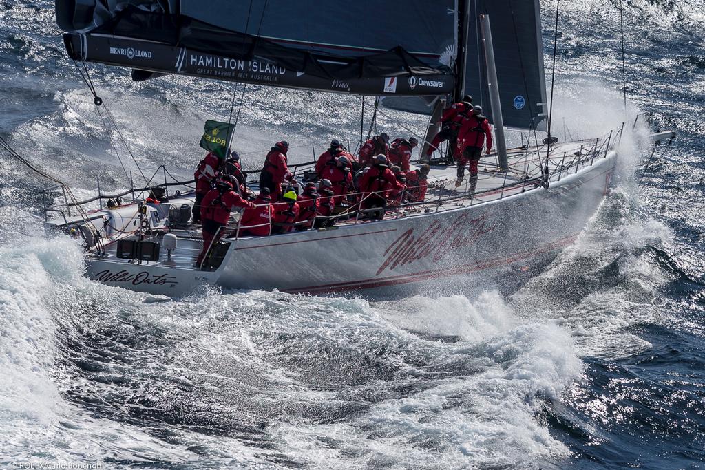 Wild Oats XI tackles the Derwent River on her way to a seventh Line Honours here off Tasman Island photo copyright  Rolex / Carlo Borlenghi http://www.carloborlenghi.net taken at  and featuring the  class
