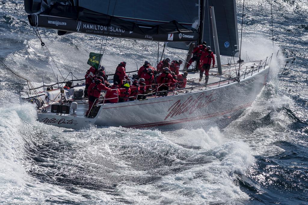 Wild Oats XI tackles the Derwent River on her way to a seventh Line Honours here off Tasman Island ©  Rolex / Carlo Borlenghi http://www.carloborlenghi.net