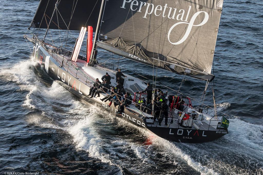 PERPETUAL LOYAL, Sail No: SYD1000, Bow No: L1, Owner: Anthony Bell, Skipper: Anthony Bell, Design: Juan-Kouyoumdjian 100, LOA (m): 30.48, State: NSW off Tasman Island photo copyright  Rolex / Carlo Borlenghi http://www.carloborlenghi.net taken at  and featuring the  class